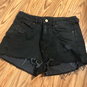 H&M black ripped distressed destroyed denim shorts